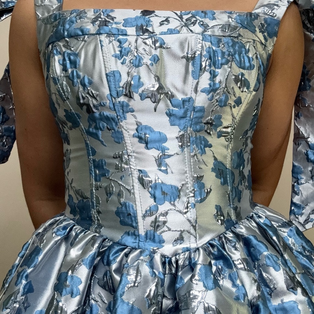 B Darlin Blue and Silver Floral Dress